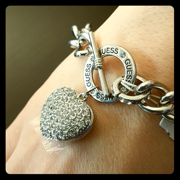 Guess chain link heart charm bracelet